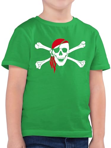 Kinder T-Shirt Jungen - Bunt gemischt - Totenkopf Pirat Kopftuch - 128 (7/8 Jahre) - Grün - t Shirt Piraten Tshirt Kind kopftücher Junge Tshirts Shirts t-Shirts fã¼r piratenshirt-Kinder von Shirtracer