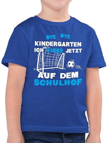 Kinder T-Shirt Jungen - Einschulung Junge - Bye Bye Kindergarten Fußball Kick Schulhof - 140 (9/11 Jahre) - Royalblau - First Day of School Tshirt Shirt Kids Schulanfang Schulkind Outfit t-Shirts von Shirtracer