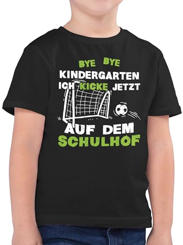 Kinder T-Shirt Jungen - Einschulung Junge - Bye Bye Kindergarten - Kicke Schulhof - 140 (9/11 Jahre) - Schwarz - einschulungs Kita abgaenger Kind Tshirt t- Shirt Ende einschulungsoutfit von Shirtracer