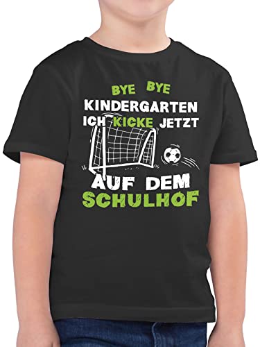 Kinder T-Shirt Jungen - Einschulung Junge - Bye Bye Kindergarten - Kicke Schulhof - 140 (9/11 Jahre) - Anthrazit - Abschied Shirt Sachen Schule Tshirt 1. Schultag fußball Kind von Shirtracer