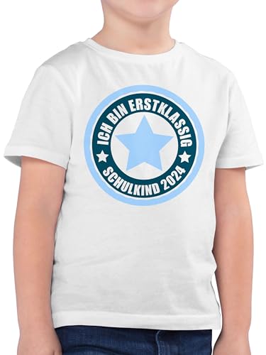 Kinder T-Shirt Jungen - Einschulung Junge - Ich Bin erstklassig Schulkind 2024-128 (7/8 Jahre) - Weiß - Shirt Kids Schulanfang erster Schultag Geschenk Tshirt starte in die Schule Produkte zur von Shirtracer