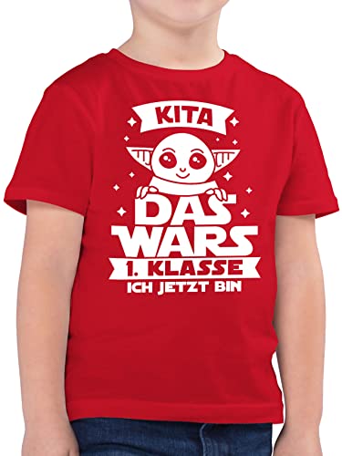 Kinder T-Shirt Jungen - Einschulung Junge - Kita Das Wars 1. Klasse ich jetzt Bin Parodie weiß - 128 (7/8 Jahre) - Rot - einschulungsgeschenk erstklaessler Shirt schulbeginn Geschenk von Shirtracer