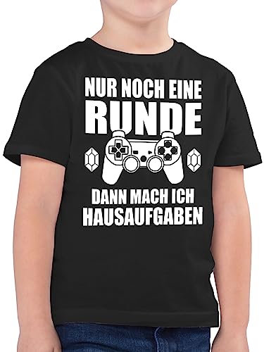 Kinder T-Shirt Jungen - Einschulung Junge - Nur noch eine Runde dann mach ich Hausaufgaben - Zocken Gamer Geschenk Schule Gefährden Meine Gesundheit Allergie - 152 (12/13 Jahre) - Schwarz von Shirtracer