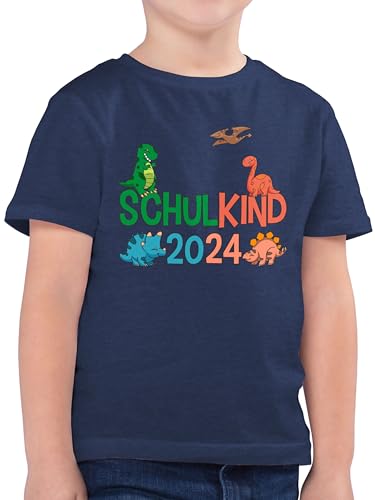 Kinder T-Shirt Jungen - Einschulung Junge - Schulkind 2024 Dinos - 128 (7/8 Jahre) - Dunkelblau Meliert - Schulkind+t-Shirt Tshirt Schulanfang einschul Shirt Jungs Outfit schultshirt von Shirtracer