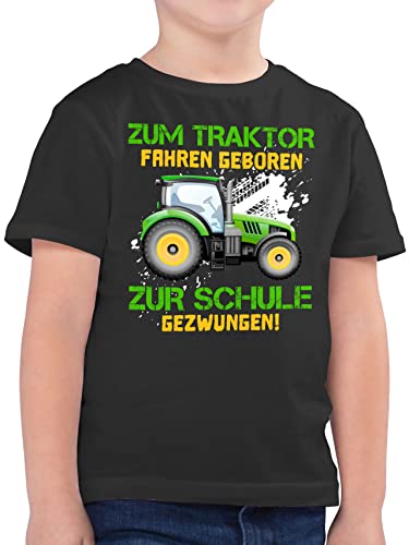 T-Shirt Jungen - Einschulung Junge - Zum Traktor Fahren geboren zur Schule gezwungen - Kinder Landwirt Bauern Lustig - 128 (7/8 Jahre) - Anthrazit - t Shirt Kind Tshirt Outfit 1.Schultag einschul von Shirtracer