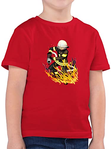 Kinder T-Shirt Jungen - Feuerwehr - Cooler Feuerwehrmann - 128 (7/8 Jahre) - Rot - feuerwehrgeschenkartikel Tshirt Nachwuchs t Shirt Geschenkartikel Geschenke Junge freiwillige Geschenk von Shirtracer