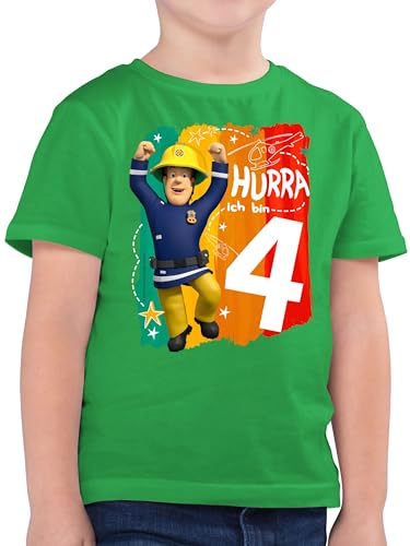 Kinder T-Shirt Jungen - Feuerwehrmann - Hurra ich Bin Vier - Sam - 116 (5/6 Jahre) - Grün - Geburtstag Shirt 4 Feuerwehr Mann Jahre t Shirts Tshirt feuetwehr t-Shirts Junge feuerwehman Kurzarm von Shirtracer