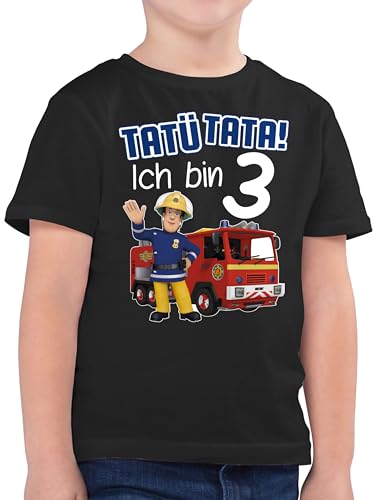 Kinder T-Shirt Jungen - Feuerwehrmann Sam - Tatü Tata! Ich Bin 3-116 (5/6 Jahre) - Schwarz - Geburtstag Shirt Jahre Tshirt Feuerwehr t-Shirts Oberteil t Shirt. Junge Kind 3.Geburtstag von Shirtracer