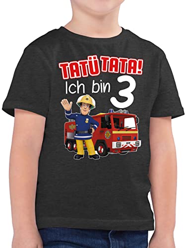 Kinder T-Shirt Jungen - Feuerwehrmann Sam - Tatü Tata! Ich Bin 3 Geburtstag - 104 (3/4 Jahre) - Anthrazit Meliert - Shirt Kind Jahre Junge Feuerwehr Kindergeburtstag Tshirt Geschenk Schon t von Shirtracer