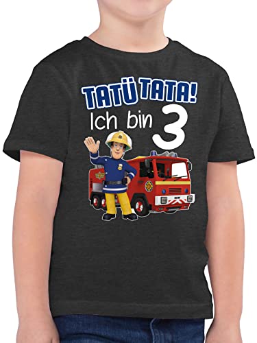 Kinder T-Shirt Jungen - Feuerwehrmann Sam - Tatü Tata! Ich Bin 3-116 (5/6 Jahre) - Anthrazit Meliert - Tshirt Kind 3. Geburtstag Junge Shirt Feuerwehr feuerwhermann DREI Kindershirt Zahl Jahre von Shirtracer