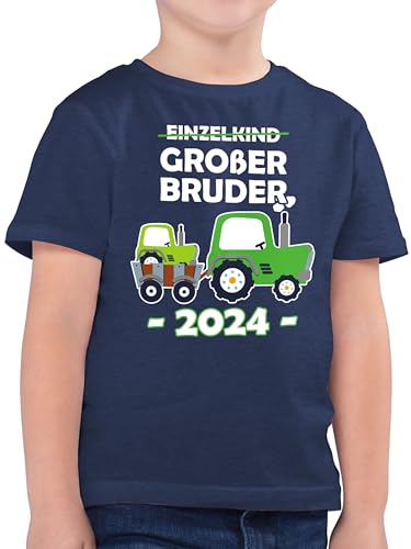 Kinder T-Shirt Jungen - Einzelkind Großer Bruder 2024 Traktor - 104 (3/4 Jahre) - Dunkelblau Meliert - Tshirt Shirt 2023 grosser Big bro großen Shirts große Geschenk Bald Kindershirt für den von Shirtracer