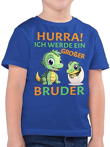 Kinder T-Shirt Jungen - Hurra endlich großer Bruder Dinos I Dino Geschenk Dinosaurier Brüder - 116 (5/6 Jahre) - Royalblau - am Becoming a Big Brother Tshirt Bruder werde Shirt von Shirtracer