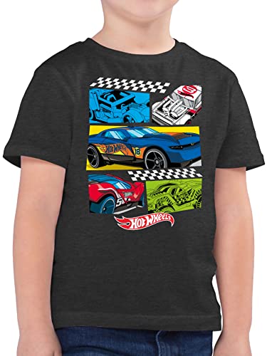 Kinder T-Shirt Jungen - Hot Wheels - Comic Rennautos - 116 (5/6 Jahre) - Anthrazit Meliert - Tshirt Auto hat Rennwagen Shirt Junge rennauto Tshirts tischert t-Shirts Shirts Buben Kind t Jungs von Shirtracer