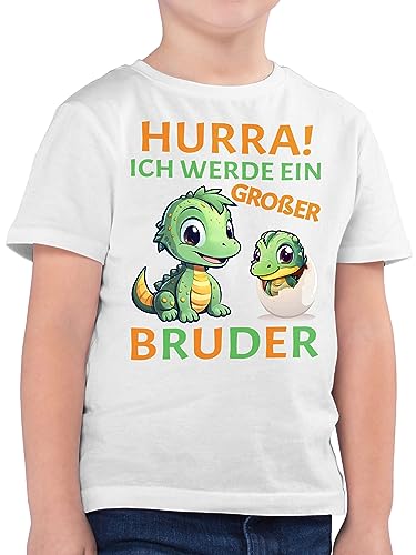Kinder T-Shirt Jungen - Hurra endlich großer Bruder Dinos I Dino Geschenk Dinosaurier Brüder - 116 (5/6 Jahre) - Weiß - am Becoming a Big Brother Tshirt Bruder werde Shirt wo Drauf Steht ich von Shirtracer