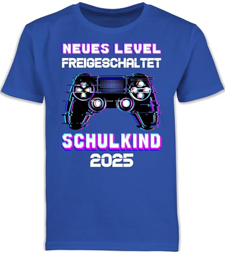 Kinder T-Shirt Jungen - Junge - Schulkind 2025 Neues Level freigeschaltet | Gamer Schulanfang | Einschulung Gaming Schulanfänger - 128 (7/8 Jahre) - Royalblau - Outfit 1.Schultag 1 Schultag Tshirt von Shirtracer