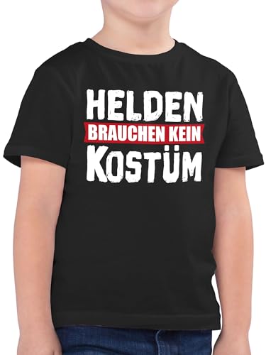 Kinder T-Shirt Jungen - Karneval & Fasching - Helden brauchen kein Kostüm - weiß - 140 (9/11 Jahre) - Schwarz - fasnet Shirt Kind karneva Tshirt kaneval t rosenmontag für Carnaval Jungs Karnevals von Shirtracer