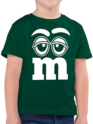 Kinder T-Shirt Jungen - Karneval & Fasching - Faschingskostüm Gruppenkostüm M&M Aufdruck Gesicht I M und M I MM Augen I Fastnacht I Fasnacht I Fasnet - 128 (7/8 Jahre) - Tannengrün von Shirtracer