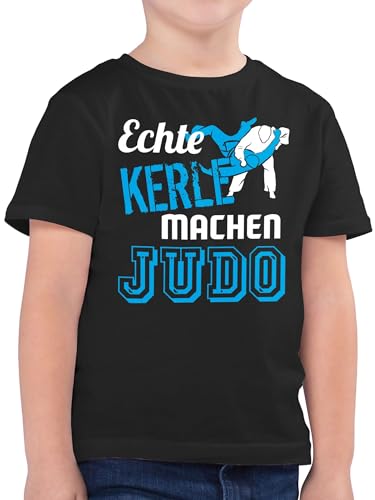 Kinder T-Shirt Jungen - Sport Kleidung - Echte Kerle Machen Judo - 164 (14/15 Jahre) - Schwarz - Sportshirt Jungs t Shirt Tshirt Junge Kind für von Shirtracer