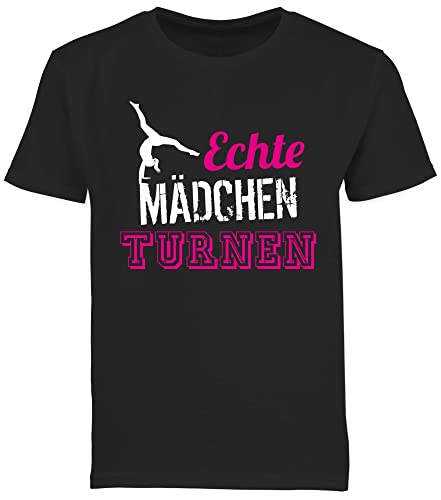 Kinder T-Shirt Jungen - Sport Kleidung - Echte Mädchen Turnen - Geschenk Turnerin - 152 (12/13 Jahre) - Schwarz - Shirt Frauen tichert mädels Tshirt Maedchen t Tshirts Sportshirt Bodenturnen von Shirtracer