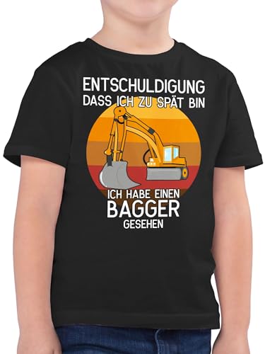 Kinder T-Shirt Jungen - Traktor und Co. - Entschuldigung DASS ich zu spät Bin - Bagger gesehen - 104 (3/4 Jahre) - Schwarz - Shirt Junge Tshirt t t-Shirts Jungs Kind Fahrzeuge das Shirts von Shirtracer