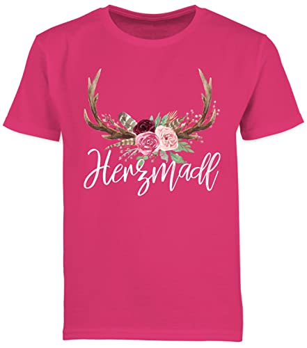 Kinder T-Shirt Jungen - Kompatibel mit Oktoberfest Trachtenshirt - Herzmadl - 128 (7/8 Jahre) - Fuchsia - Tshirt Kind bayrisches Hirsch Shirts Bavarian hirschmotiv Junge Shirt bayrisch von Shirtracer