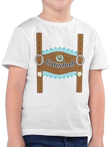 Kinder T-Shirt Jungen - Kompatibel mit Oktoberfest Trachtenshirt - Lausbub Lederhose - 128 (7/8 Jahre) - Weiß - Bayerisches Tshirt Junge oktoberfestkleidung Shirt Kind bayerischer Abend tischert von Shirtracer