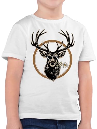 Kinder T-Shirt Jungen - Kompatibel mit Oktoberfest Trachtenshirt - Cooler Hirsch Hirschgeweih Jäger - 152 (12/13 Jahre) - Weiß - Trachten bayrische Outfit bayrisch hirsche Tshirt Tracht Oberteil von Shirtracer