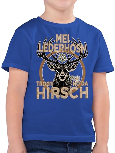 Kinder T-Shirt Jungen - Kompatibel mit Oktoberfest Trachtenshirt - Trachten Outfit Lederhose Spruch Trägt der Hirsch - 140 (9/11 Jahre) - Royalblau - Tracht Oberteil bayrisch Lederhosen Shirt von Shirtracer