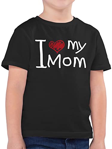 Kinder T-Shirt Jungen - Mama - I Love My mom quer weiß - 128 (7/8 Jahre) - Schwarz - für die Mutter mamatags Geschenk Geschenke Fuer Mama's gesxhenk Beste muttertagsgeschenk Muttertag Baby Shirt von Shirtracer