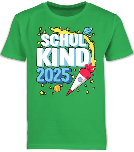 Kinder T-Shirt Jungen Schulanfang - Einschulung Junge - Endlich Schulkind 2025 mit Rakete und Sternen - schwarz - 116 (5/6 Jahre) - Grün - 2022 Outfit 1.Schultag schulanfänger 2024 kindershirts von Shirtracer