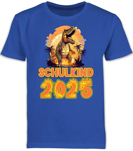 Kinder T-Shirt Jungen Schulanfang - Einschulung Junge - Schulkind 2025 Dinosaurier Dino Saurier - 128 (7/8 Jahre) - Royalblau - Tshirt Outfit 1.Schultag schulanfänger 2024 Shirt einschulungsoutfit von Shirtracer