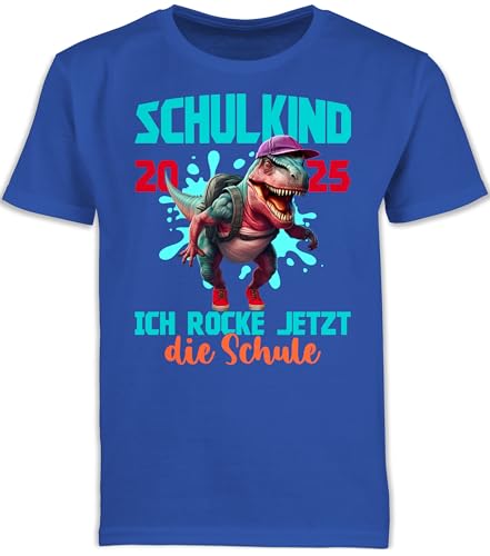 Kinder T-Shirt Jungen Schulanfang - Einschulung Junge - Schulkind 2025 Dinosaurier T-Rex Ich Rocke jetzt die Schule - 116 (5/6 Jahre) - Royalblau - schulanfänger Outfit 1.Schultag 1 Schultag rocken von Shirtracer