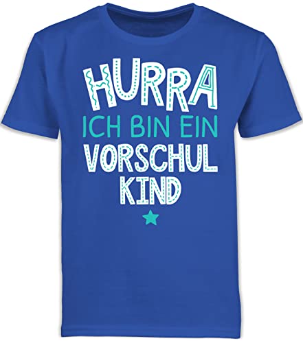 Kinder T-Shirt Jungen Schulanfang - Vorschulkinder Geschenke Vorschule - Hurra ich Bin EIN Vorschulkind türkis weiß - 116 (5/6 Jahre) - Royalblau - vorschüler t Shirt Oberteil Junge Geschenk von Shirtracer