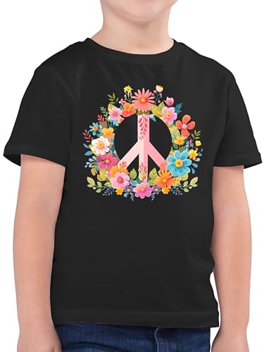 Kinder T-Shirt Jungen - Statement - Peace Zeichen I Peacezeichen I Frieden I Hippie Flower Power I 60er I 70er Flowerpower - 140 (9/11 Jahre) - Schwarz - Outfit Junge sprüche Shirt Tshirt Kind t von Shirtracer