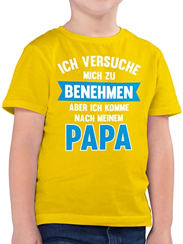 Kinder T-Shirt Jungen - Statement Sprüche - Ich versuche Mich zu benehmen Aber ich komme nach Meinem Papa I - 104 (3/4 Jahre) - Gelb - t Shirt freche t-Shirts mit sprüchen Spruch Pap Tshirt von Shirtracer