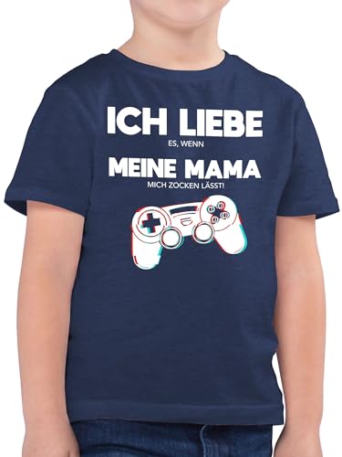 Kinder T-Shirt Jungen - Statement Sprüche - Ich Liebe es, wenn Meine Mama Mich zocken lässt - Controller Glitch - 152 (12/13 Jahre) - Dunkelblau Meliert - Geschenk zur Einschulung Kind Tshirt von Shirtracer