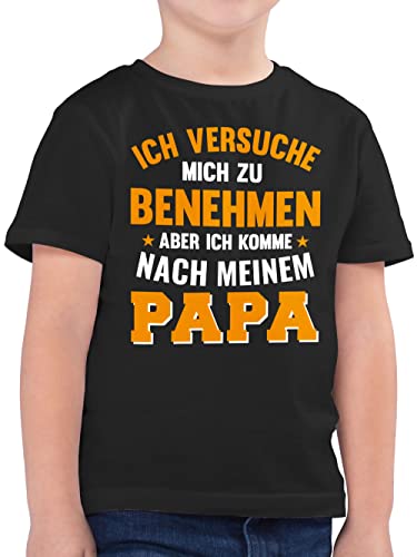 Kinder T-Shirt Jungen - Statement Sprüche - Ich versuche Mich zu benehmen komme nach Meinem Papa - 128 (7/8 Jahre) - Schwarz - Tshirt Jungs t - Shirt Tshirts für Kind Junge t-Shirts Shirts t. ganz von Shirtracer