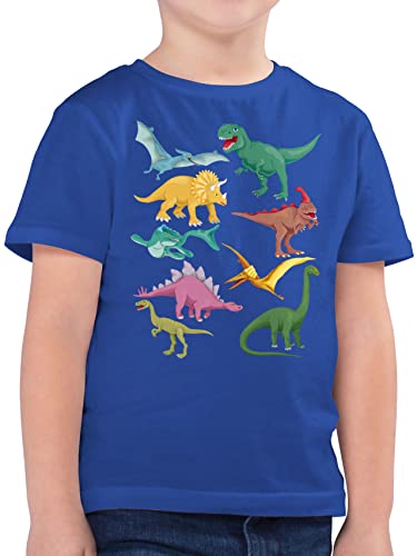 Kinder T-Shirt Jungen - Tiermotiv Animal Print - Dinos - 104 (3/4 Jahre) - Royalblau - Tiere auf Tshirt tiermotive Dino Shirt mit tiermotiven Dinosaurier t-Shirts Tier t Animals Tieren Motiv von Shirtracer