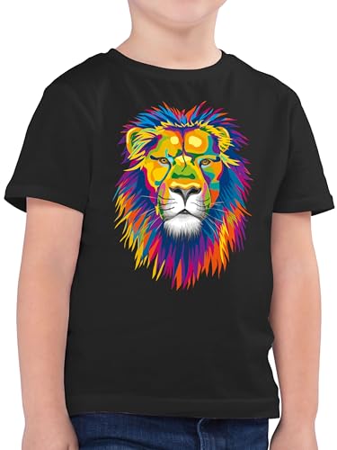 Kinder T-Shirt Jungen - Tiermotiv Animal Print - Löwe Lion - 116 (5/6 Jahre) - Schwarz - bunt tichert t Shirt tiermotive Animals bunter Shirts Tieren Kind Tshirt Tier Tshirts t-Shirts für Junge von Shirtracer