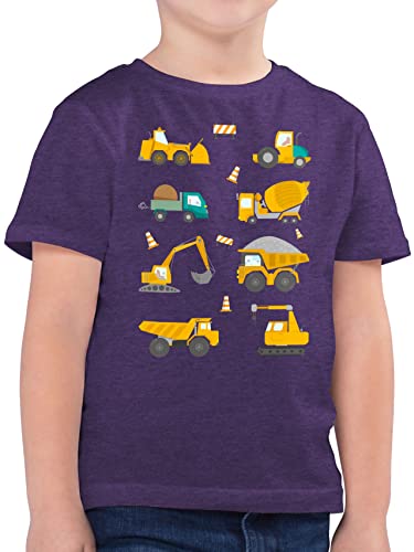 Kinder T-Shirt Jungen - Traktor Bagger und Co. - Baustellen Fahrzeuge - 116 (5/6 Jahre) - Lila Meliert - flugzeugen Baustelle Tshirt baufahrzeuge Shirt baustellenfahrzeug Shirts baustellenfahrzeuge von Shirtracer