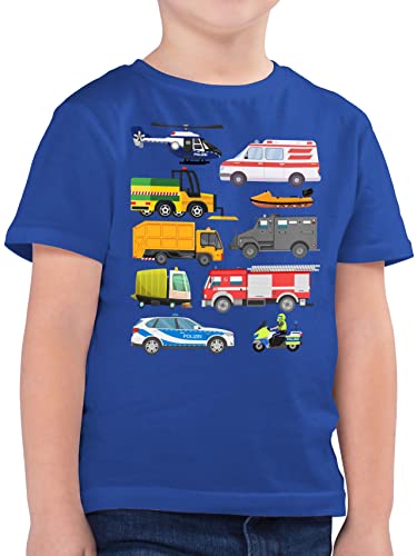Kinder T-Shirt Jungen - Traktor Bagger und Co. - Fahrzeuge mit Sirene - 164 (14/15 Jahre) - Royalblau - flugzeugen Polizei Tshirt fahrzeugen Shirt Kinder-Shirt Kindershirt Kurzarm Shirts t-Shirts t von Shirtracer