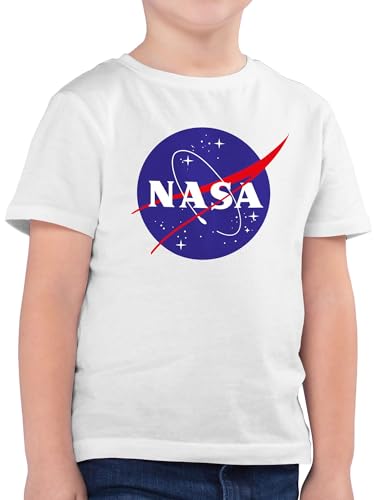 Kinder T-Shirt Jungen - Trend Kinderkleidung und Co - NASA Meatball Logo - 116 (5/6 Jahre) - Weiß - Patch Shirt Space t Shirts Astronaut Tshirt jungsgeschenke t-Shirts Nerds & Geeks Kindershirt von Shirtracer