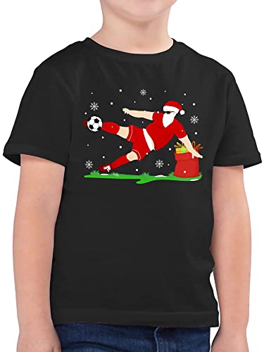 Kinder T-Shirt Jungen - Weihnachten Geschenke Christmas - Fußball Spieler Weihnachtsmann - 140 (9/11 Jahre) - Schwarz - weihnachtsoutfit weihnachtsmotiv Shirt weihnacht Tshirt Weihnachts Shirts von Shirtracer