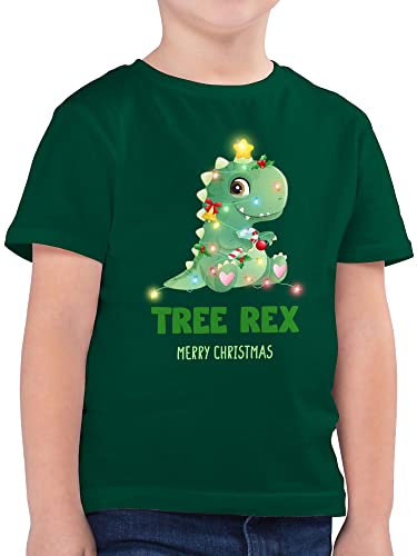 Kinder T-Shirt Jungen - Weihnachten Geschenke - Tree Rex - Merry Christmas - 104 (3/4 Jahre) - Tannengrün - x-.Mas Shirt x Mas mit weihnachtsmotiv weihnachtsmotive Weinachten Geschenk von Shirtracer