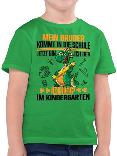 Kinder T-Shirt Jungen - Hallo - Mein Bruder kommt in die Schule! Jetzt Bin ich der Chef im Kindergarten - 104 (3/4 Jahre) - Grün - Kita Start Geschenk Tshirt kindergartenbeginn t Shirt Kind von Shirtracer