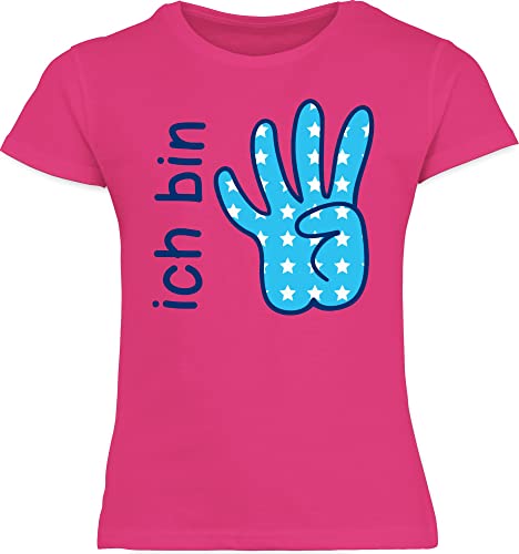 T-Shirt Mädchen - 4. Geburtstag - Ich Bin Vier Zeichensprache blau - 104 (3/4 Jahre) - Fuchsia - 4 Jahre Shirt Tshirt Outfit t Birthday geburtstagsoutfit Geburtstags von Shirtracer