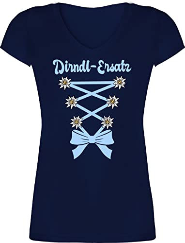 Kompatibel mit Oktoberfest Damen Trachtenshirt - Dirndl-Ersatz Korsage - hellblau - 3XL - Dunkelblau - Dirndl xs - XO1525 - Damen T-Shirt mit V-Ausschnitt von Shirtracer