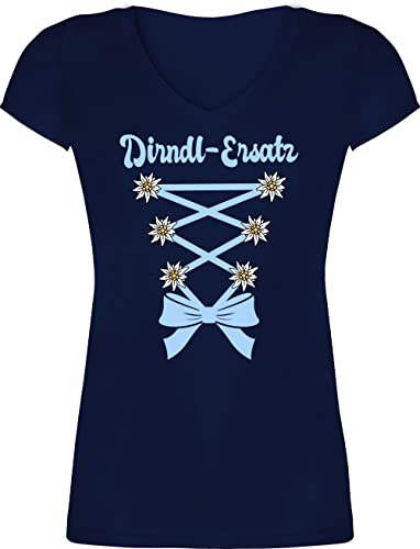 T-Shirt Damen V Ausschnitt - Kompatibel mit Oktoberfest - Dirndl Ersatz Korsage - 3XL - Dunkelblau - trachtenshirt Trachten-Tshirt bayrische kosage Shirts trachtentshirts tailliertes Trachten Tshirt von Shirtracer