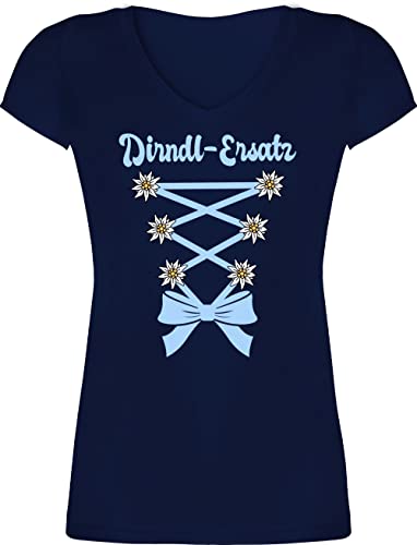 T-Shirt Damen V Ausschnitt - Kompatibel mit Oktoberfest - Dirndl Ersatz Korsage - S - Dunkelblau - Frauen Tshirt ersatzdirndl Oktoberfest-t-Shirt bayerisch v-Ausschnitt trachtenshirt von Shirtracer