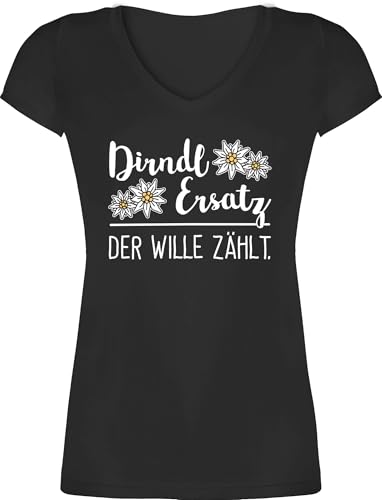 T-Shirt Damen V Ausschnitt - Kompatibel mit Oktoberfest - Dirndl Ersatz nur der Wille zählt - XS - Schwarz - trachtenshirt Trachten-Tshirt bayrische edelweiß Shirts Trachten Oberteil von Shirtracer